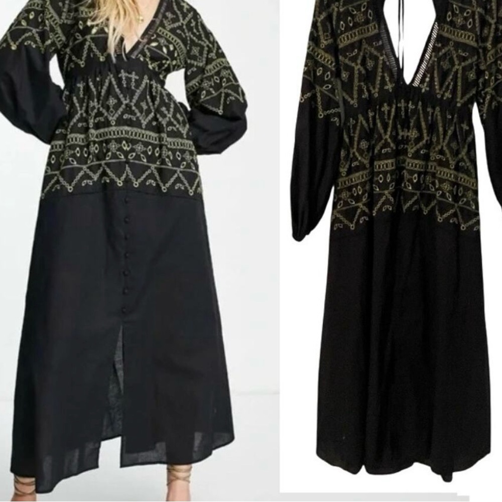 ASOS Black and Green Embroidered Maxi Dress